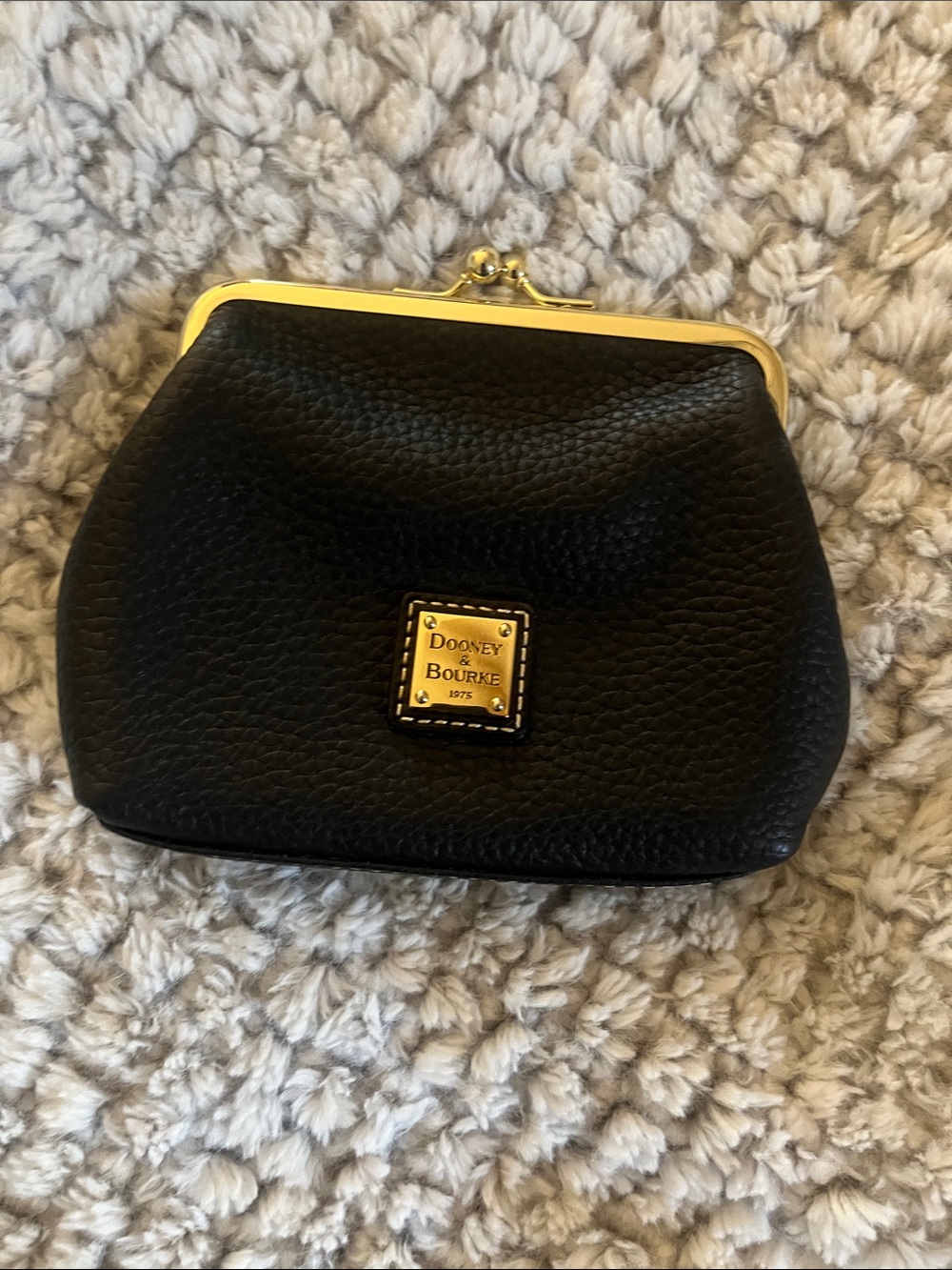 Dooney & Bourke Black Pebbled Leather Kiss-Lock Coin Purse with Gold Hardware